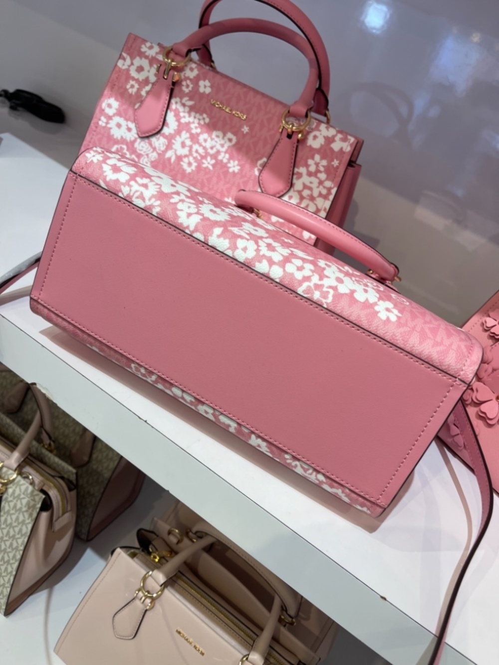 MICHAEL KORS Marilyn Medium Printed Signature Logo Satchel Crossbody Carnation - Picture 10 of 16